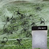 Decoratie spinnenweb/spinrag groot - met 100 spinnen - 850 gram - wit - Halloween/horror versiering