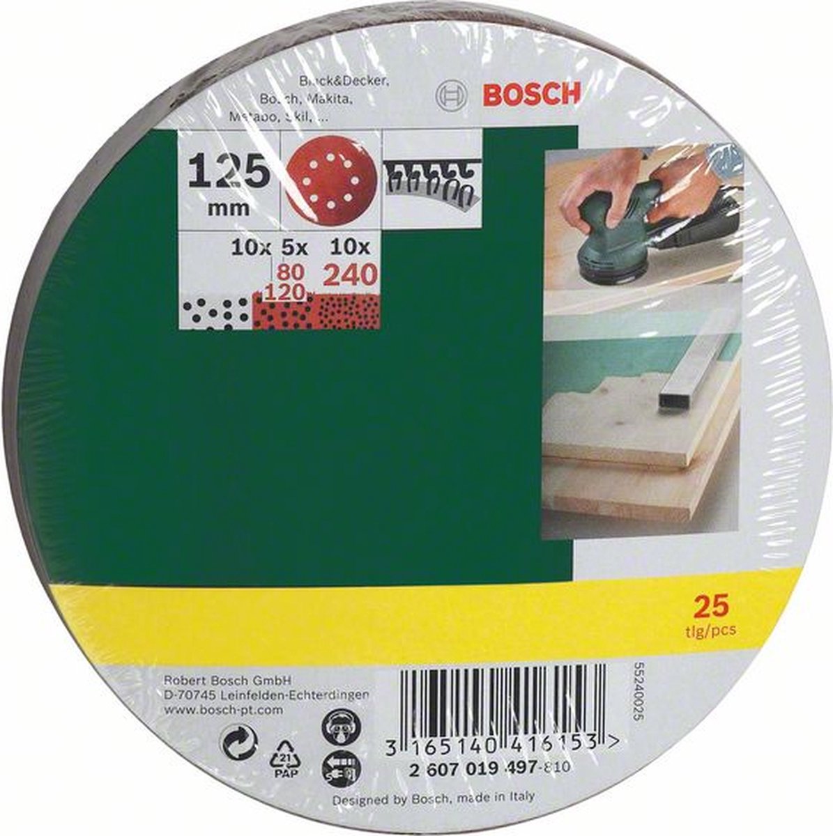 Bosch Schuurbladenset - 25-delig - 125 mm (korrel 240, 120, 80) - Bosch