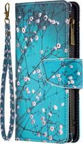 Nokia G42 - Portemonnee met rits - book-case hoesje - ruimte voor 9 pasjes - blauw bloemen