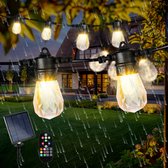 Solar Lichtsnoer Buiten Buitenverlichting - 10 meter met 15 LED Sfeerverlichting Buiten en Binnen lampjes Solar tuinverlichting met afstandsbediening Lampjes slinger energie Lichtslinger Lampjes slinger