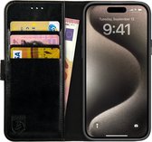 Rosso Element Book Case Wallet Hoesje Geschikt voor Apple iPhone 15 Pro Max | Portemonnee | 3 Pasjes | Magneetsluiting | Stand Functie | Zwart