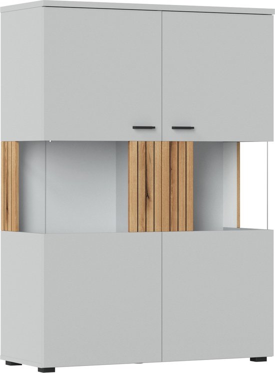 VERO V03 2D - vitrine sur pied à deux portes, largeur 100,2 cm, hauteur 138,6 cm. Portes françaises, étagères en verre
