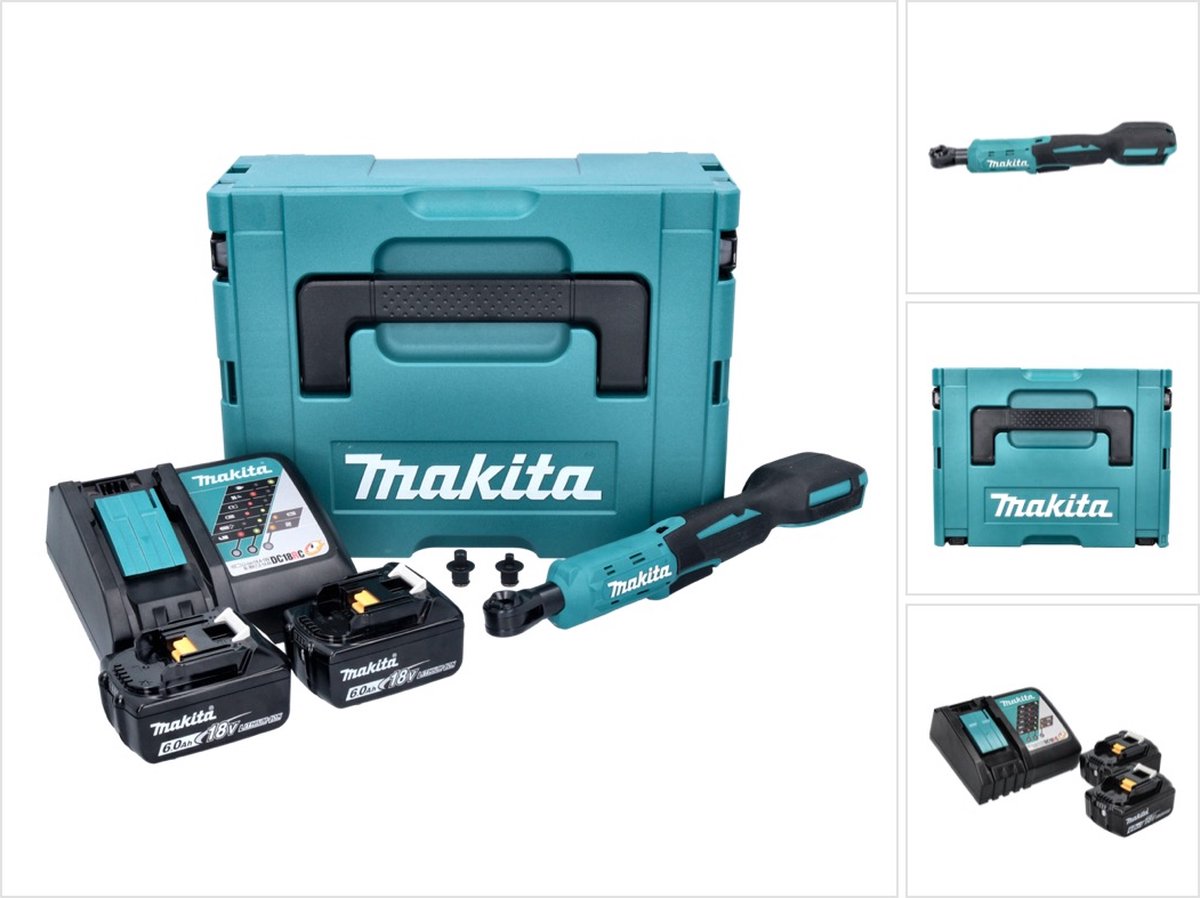 Makita DWR 180 RGJ accu-ratelsleutel 18 V 47,5 Nm 1/4" 3/8" + 2x accu 6,0 Ah + oplader + Makpac