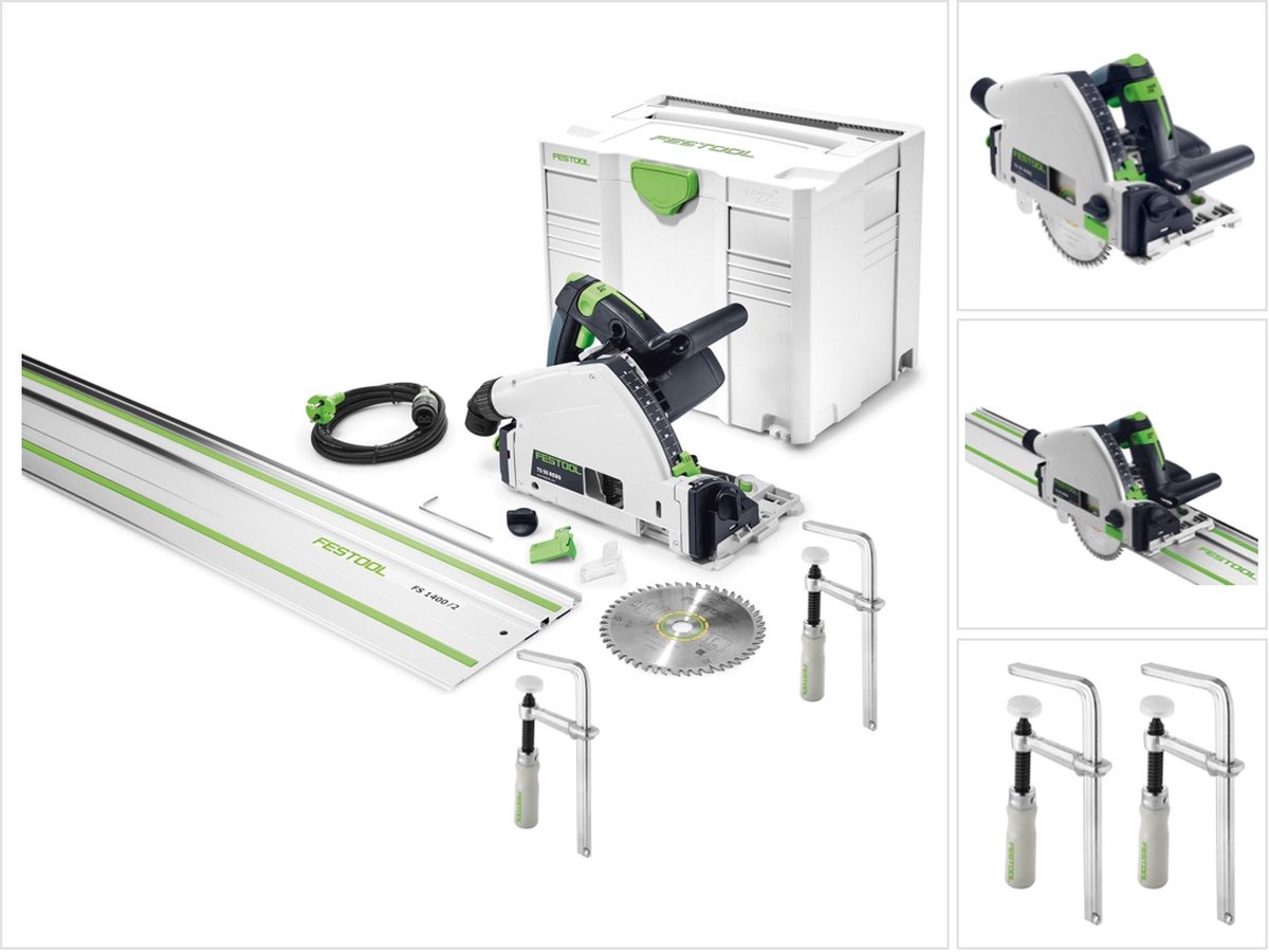 Festool TS 55 REBQ-PLUS-FS invalcirkelzaag 1200W 160 mm + 2x klem + 1x FS 1400/2 + Systainer