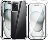 Hoesje geschikt voor iPhone 15 Plus - 2x Screen Protector GlassGuard - Back Cover Case ShockGuard Transparant & Screenprotector
