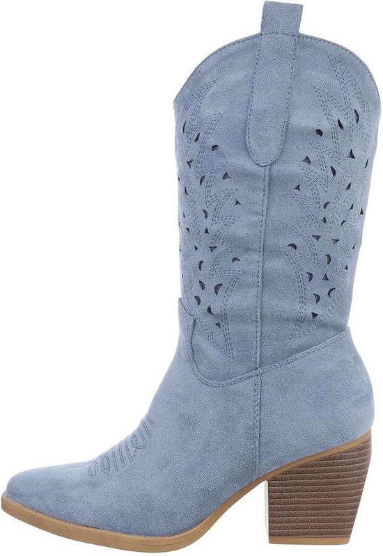 ZoeZo Design - bottes - bottes western - bottes de cowboy - daim - bleu - taille 38 - mi-haute - avec fermeture éclair - bottes de mollet