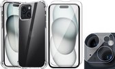 Hoesje geschikt voor iPhone 15 Plus - Screenprotector GlassGuard & Camera Lens Screen Protector - Back Cover Case ShockGuard Transparant
