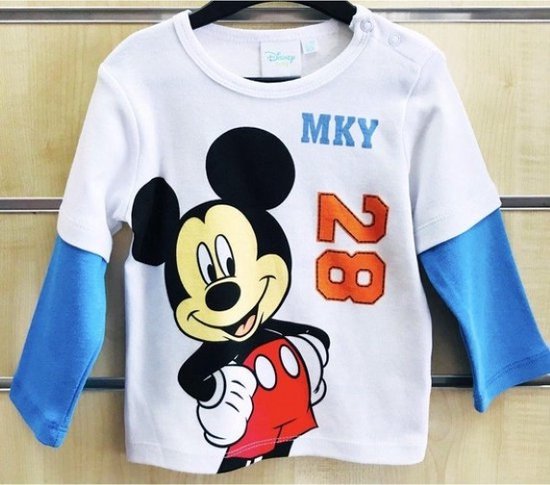 Shirt de Mickey Mouse - blanc bleu - 100% coton - manches Disney - taille 68