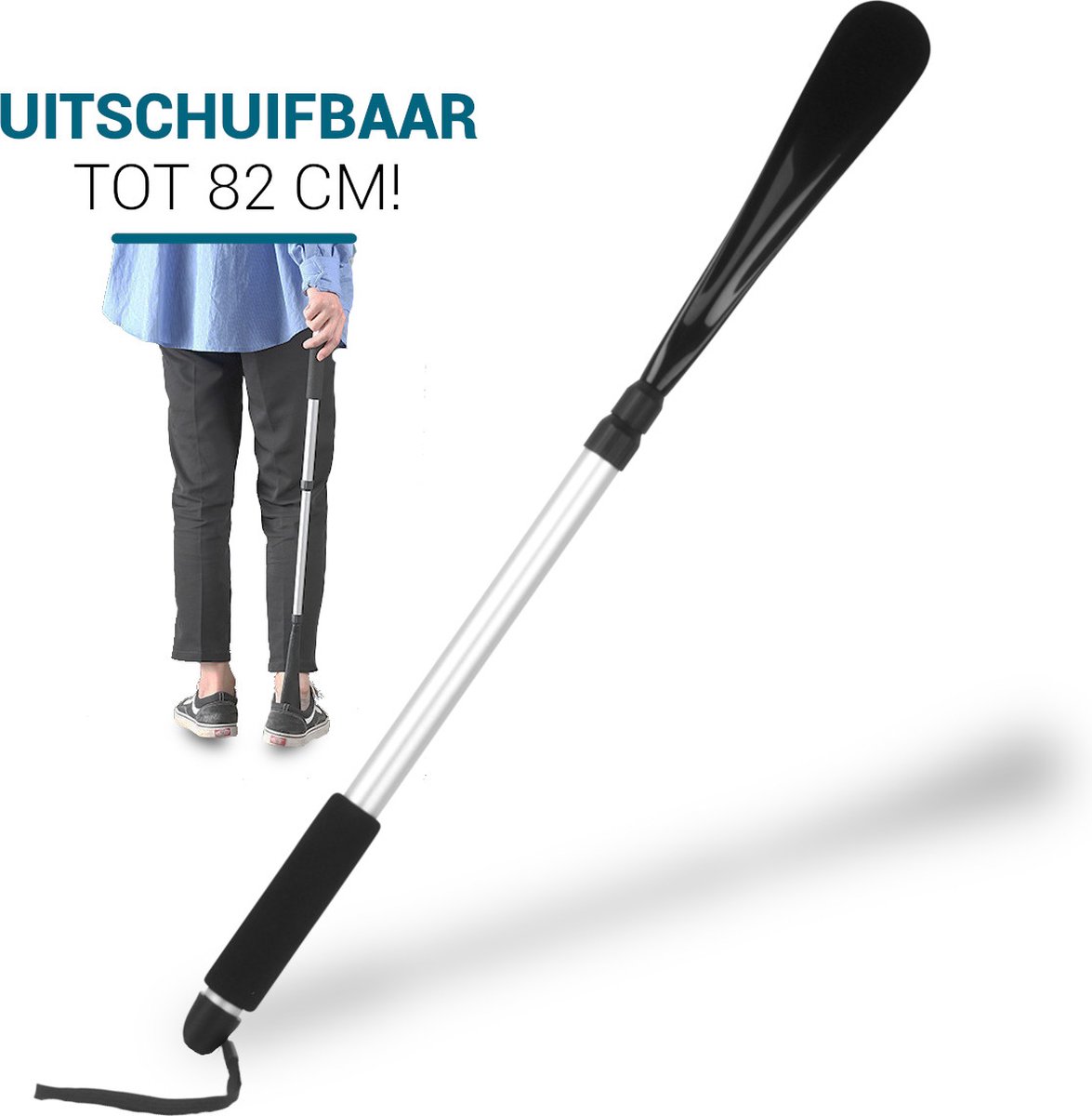 Vannons Schoenlepel - Schoenlepel Lang - Lange Schoenlepel Uitschuifbare lengte 45 tot 82 cm - Kunststof en Metaal - Zwart