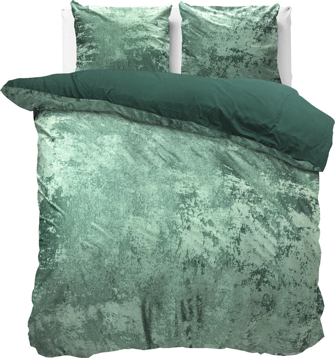 Fluweel zachte velvet dekbedovertrek uni groen - 240x200/220 (lits-jumeaux) - super fijn slapen - glinsterend effect - premium kwaliteit - met handige drukknopen