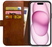 Rosso Element Book Case Wallet Hoesje Geschikt voor Apple iPhone 15 Plus | Portemonnee | 3 Pasjes | Magneetsluiting | Stand Functie | Bruin