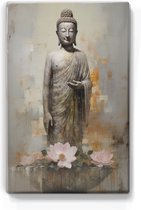 Boeddha met bloemen - Mini Laqueprint - 9,6 x 14,7 cm - Niet van echt te onderscheiden handgelakt schilderijtje op hout - Mooier dan een print op canvas. - LPS513