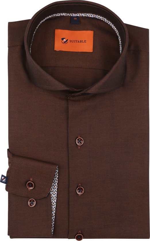 Suitable - Twill Overhemd Bruin - Heren - Maat 42 - Slim-fit