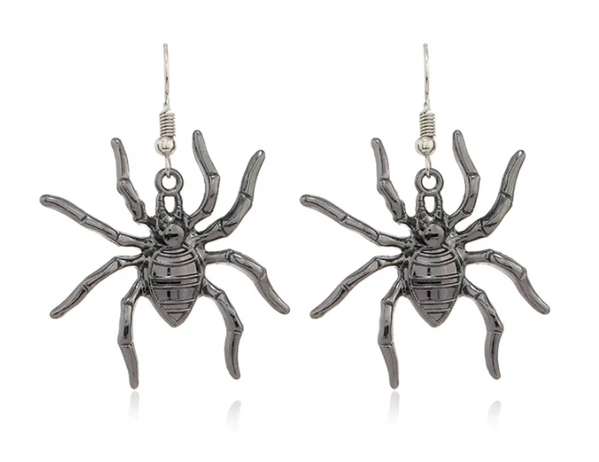 Plux Fashion Spin Oorbellen - Zilver - 5cm - Metaal - Heren - Dames - Sieraden - Zilveren Oorbellen - Oorhangers - Spider Earrings - Sieraden Cadeau - Luxe Style - Duurzame Kwaliteit - Halloween - Oktoberfeest - Kerst - Halloween kostuum