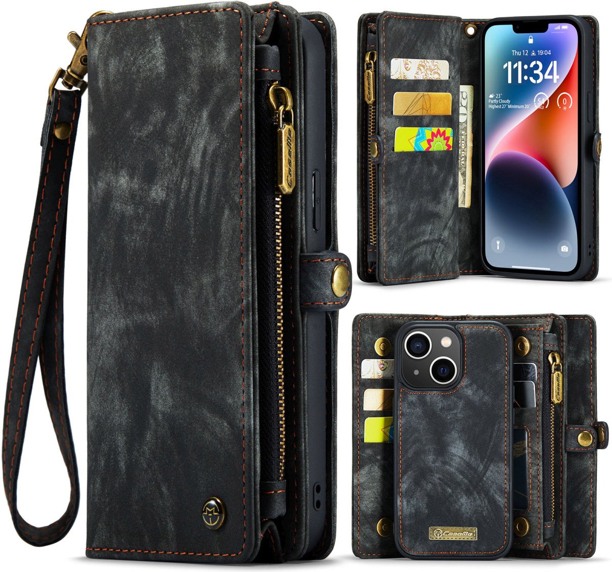 Caseme Vintage Portemonnee hoesje geschikt voor iPhone 15 Plus - zwart