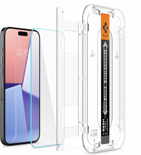 Spigen EZ Fit Screen protector geschikt voor iPhone 15 Pro Max met installatie tools - 2 Stuks