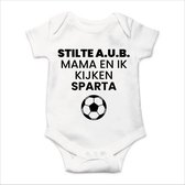 Soft Touch Rompertje met Tekst - Stilte AUB, Mama en ik kijken Sparta - Zwart | Baby rompertje met leuke tekst | | kraamcadeau | 0 tot 3 maanden | GRATIS verzending