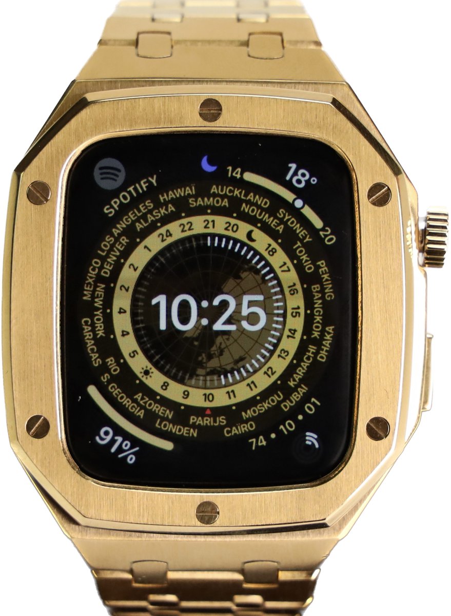 SOMAN Serafino - Luxe Apple Watch Case - Stalen Bandje - Goud - 45MM - Cadeau voor man