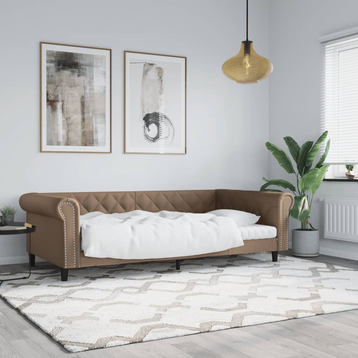 vidaXL Slaapbank - 100x200 - cm - kunstleer - cappuccinokleurig