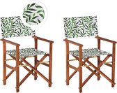 CINE - Tuinstoel set van 2 - Donkerhout/Wit/Blad - Polyester