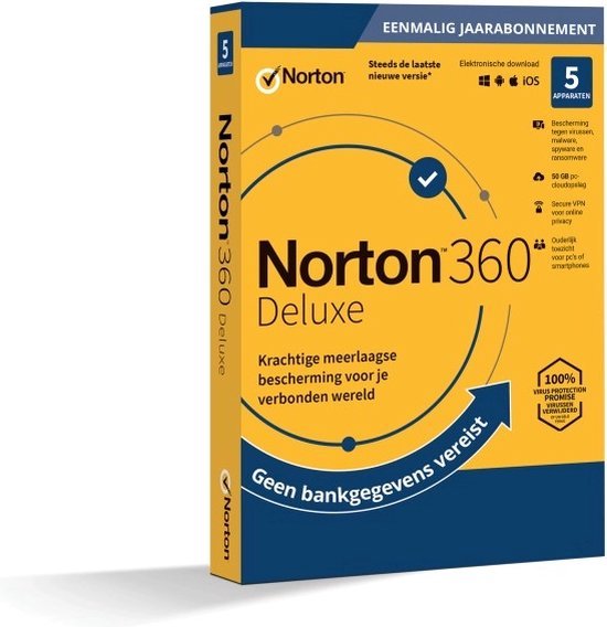 Norton 360 Deluxe - 5 apparaten - 1 jaar - Fysieke KEYCARD - (Geen automatische verlenging)