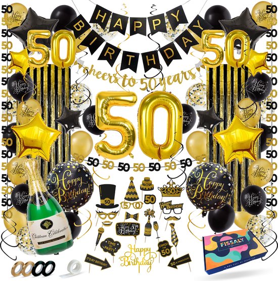 Fissaly 50 Jaar Sarah & Abraham Verjaardag Decoratie Versiering – Ballonnen – Jubileum Man & Vrouw - Zwart en Goud