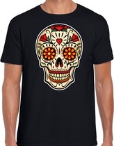 Bellatio Decorations Sugar Skull t-shirt heren - zwart - Day of the Dead - punk/rock/tattoo thema S