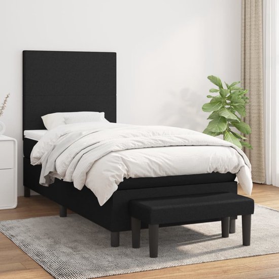 The Living Store Boxspringbed - Bed met Pocketvering Matras - Middelharde Ondersteuning - Huidvriendelijk Topmatras - Multifunctioneel Bankje - Zwart