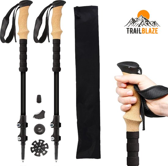TrailBlaze - Basho Wayfarer - hoge kwaliteit trekkingstokken - telescopisch uitschuifbaar - met accessoires - zwart