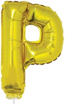 Gouden opblaas letter ballon P op stokje 41 cm