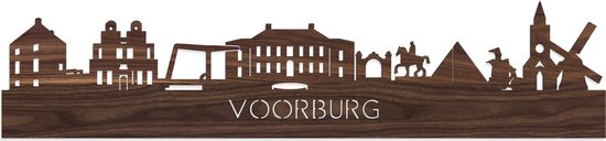 Skyline Voorburg Notenhout - 120 cm - Woondecoratie - Wanddecoratie - Meer steden beschikbaar - Woonkamer idee - City Art - Steden kunst - Cadeau voor hem - Cadeau voor haar - Jubileum - Trouwerij - WoodWideCities