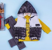 3-pce kledingset -baby / jongen kleding - Maat: 18 maanden / 1,5 jaar - kleur van zwart/geel/donkergrijs - sweater bodywarmer - star boy