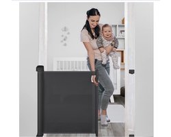Product: Oprolbaar Traphekje met Oprolbaar Traphekje met Vergrendeling Indicator - Tot 140cm Breed - Veiligheidshekje voor Baby Kinderhekje Hondenhek – Zwart, van het merk Merkloos