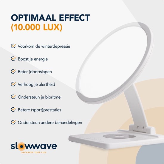 Slowwave Light Boost Max - Ervaar de beste daglichtlamp - Boost je slaap, stemming en energie - Voorkom de winterdepressie - Optimaal effect (10.000 lux) - Bouw lichtintensiteit geleidelijk op - Verschillende kleurtemperaturen - Kantelfunctie - Slowwave