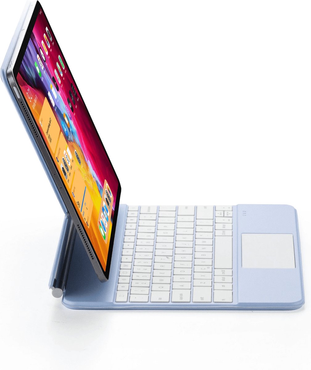 Toetsenbord Hoes Geschikt Apple iPad Air 13 inch (2024) & iPad Pro 12.9 (2018/2020/2021/2022) - Bluetooth Magnetisch Keyboard Case - met Touchpad Muis en Verlichting - Licht Blauw - QWERTY — cadeau in Telefoon & Tablet - foto 4