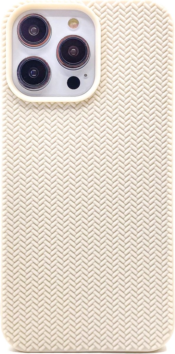 REBUS hoesje voor iPhone 14 Pro Max, (Knitted) [Siliconen], Randbeschermende, slanke harde hoes met een charmant gebreid ontwerp. (White)