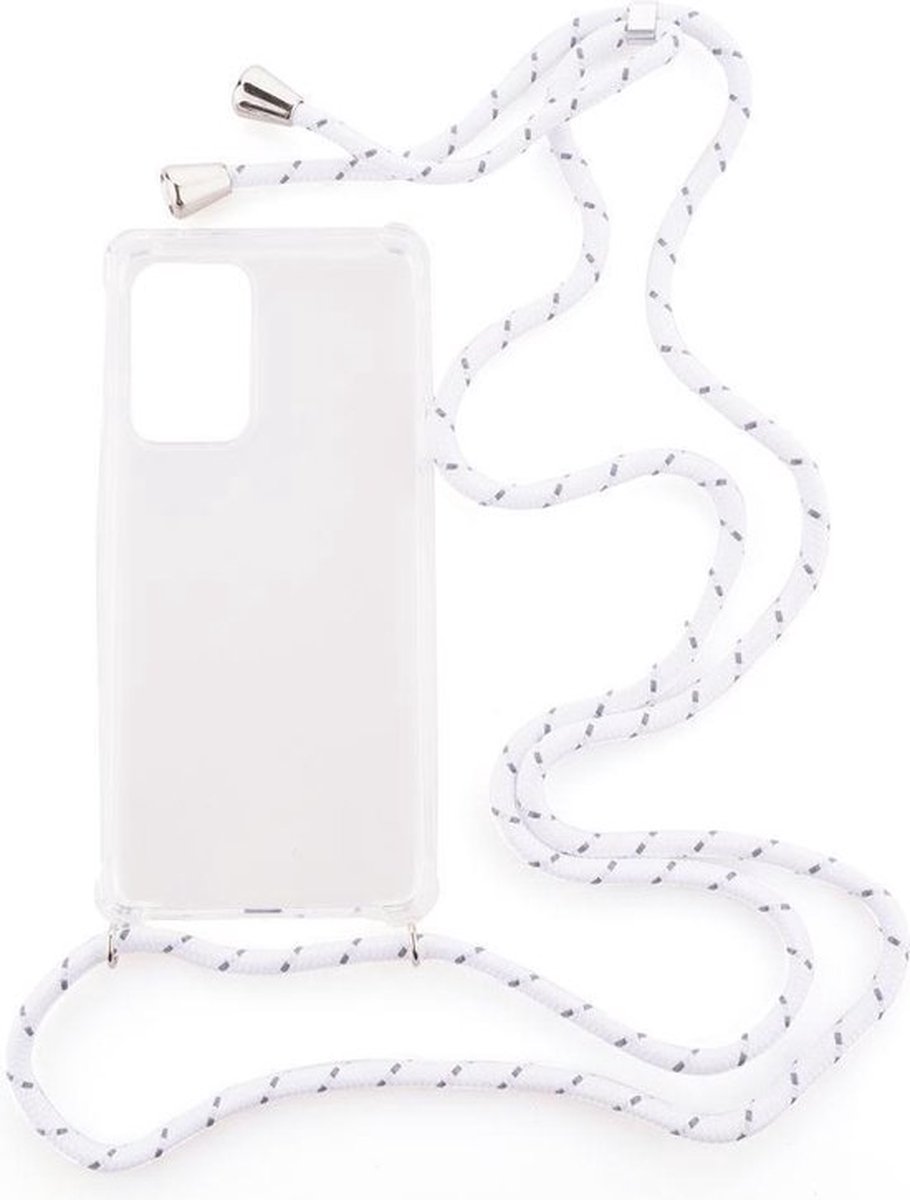 Shop4 - Geschikt voor Samsung Galaxy A32 Hoesje - Zachte Back Case met Koord Multi Wit