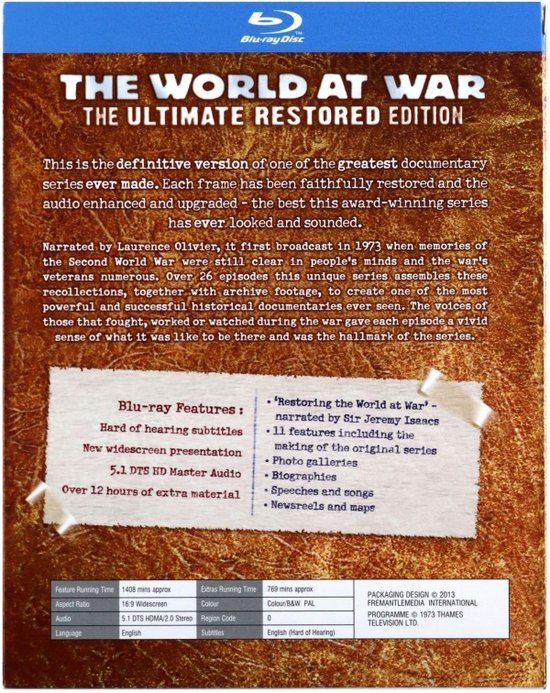 Blu-ray"The World at War" met 'The Ultimate Restored Edition'-cover, details over de features en de inhoud.