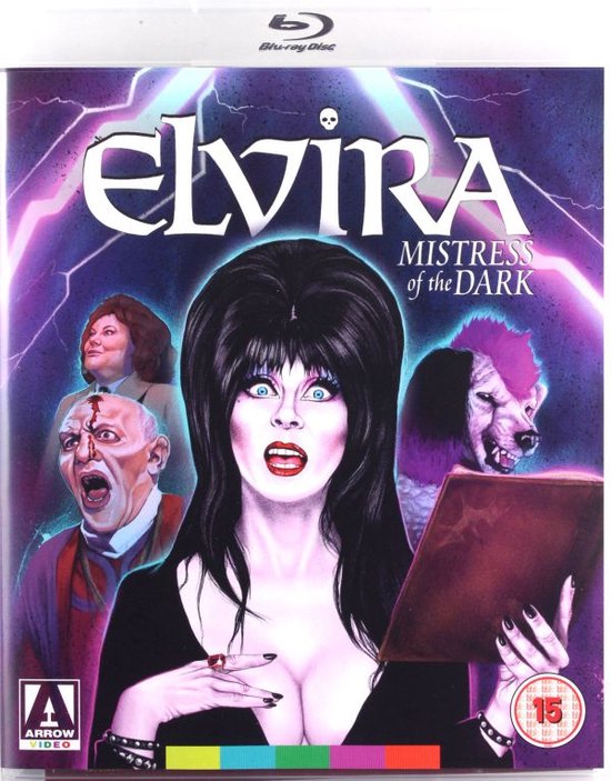 Elvira, Mistress of the Dark Blu-ray hoes met Elvira, een engerd, een monsterhond en een oudere man met een ooglapje.