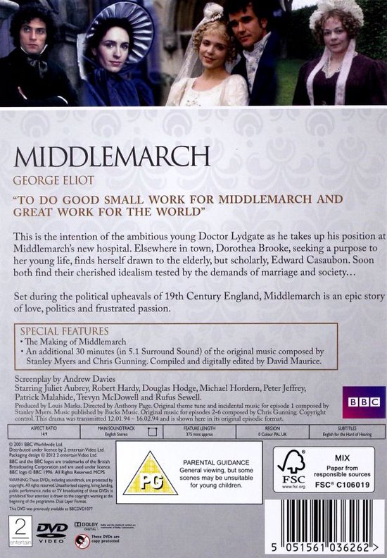Achterkant van de DVD-hoes van Middlemarch, met scènes uit de serie.