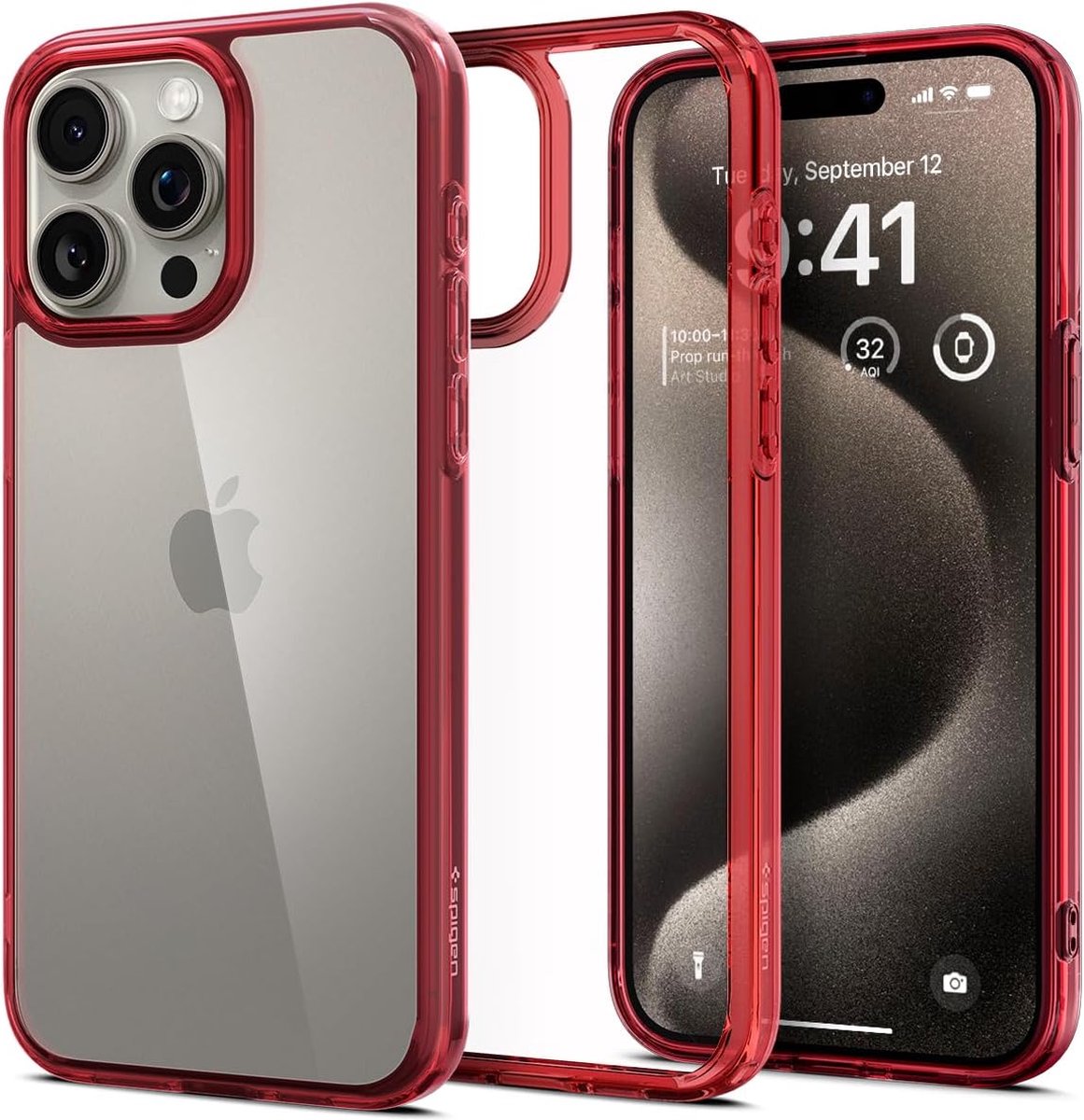 Spigen Geschikt voor Apple iPhone 15 Pro - Ultra Hybrid Back Cover Hoesje - Rood