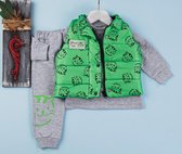 3-pce kledingset -baby / jongen kleding - Maat: 18 maanden / 1,5 jaar - kleur van grijs/neon groen - sweater bodywarmer - tijger