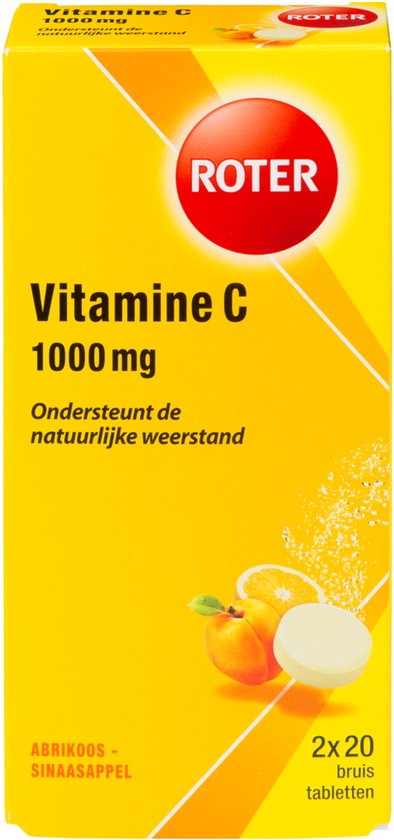 Roter Vitamine C 1000mg bruis - Hoge dosering vitamine C ter ondersteuning van je natuurlijke weerstand - 40 bruistabletten met abrikoos-sinaasappelsmaak