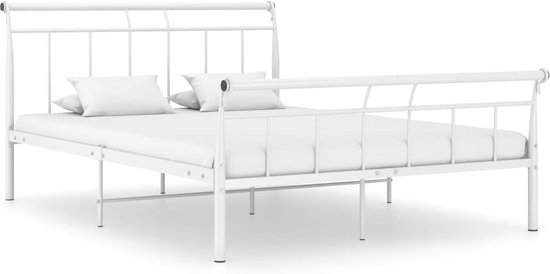 The Living Store Klassiek Bedframe - Een stevig en duurzaam bed van gepoedercoat metaal - Geschikt voor een matras van 140 x 200 cm - Kleur- wit - Afmetingen- 221 x 148 x 90 cm - Montage vereist