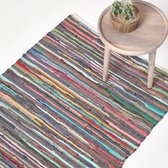 Tapis Chindi rond/tapis de lit tissé à la main à partir de Katoen 100 % recyclé 90 x 150 cm Tapis patchwork à rayures colorées