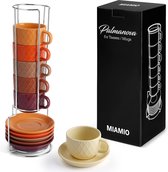 6 x 75 ml Steengoed Espresso Mok, Cup Set Modern met Stand en Schotels - Palmanova Collection (Magma Rood)