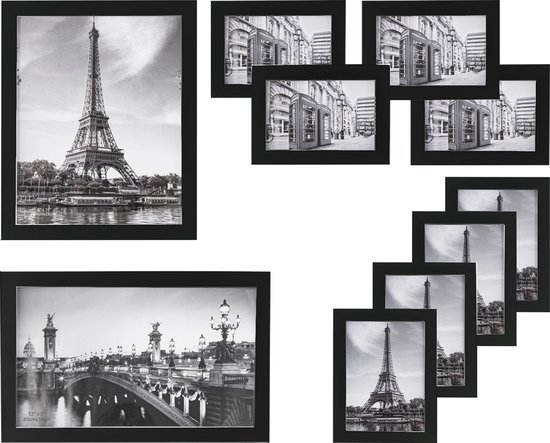 Springos Fotolijsten - Set van 10 - Fotolijst - Fotocollage - Collage - Zwart