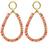 Boucles d'oreilles avec perles de verre - Boucles d'oreilles pendantes - Acier inoxydable - 5,5x3 cm - Oranje et Rouge