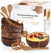 Kokoskom - set van 4 kokoskommen - duurzame kokoskom met vier lepels - ideaal voor smoothie of Buddha bowls - 100% natuurlijk en biologisch afbreekbaar