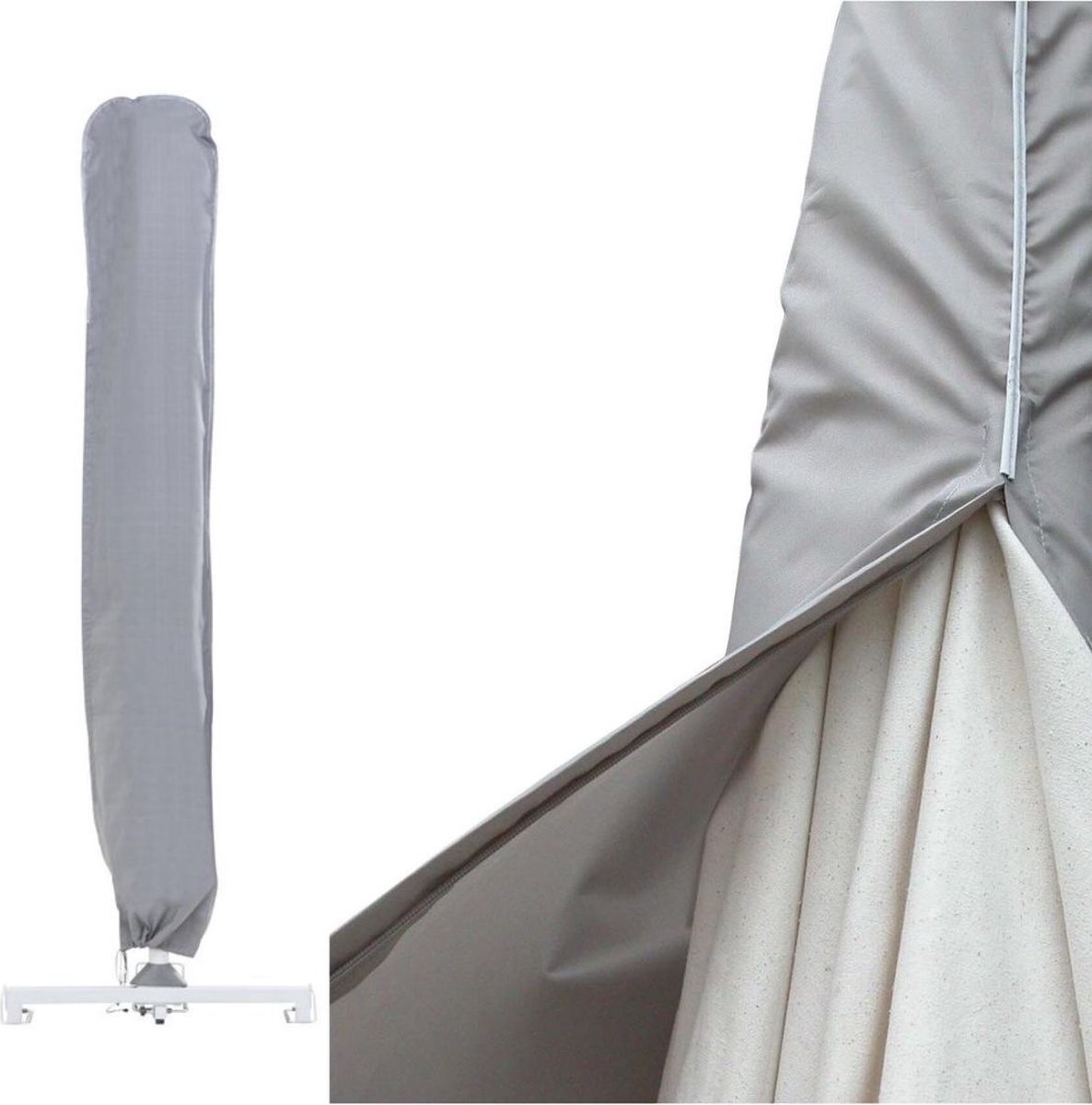 Parasolhoes zilver/grijs 250x60cm - Bescherm je Parasol tegen Weersinvloeden met deze Beschermhoes